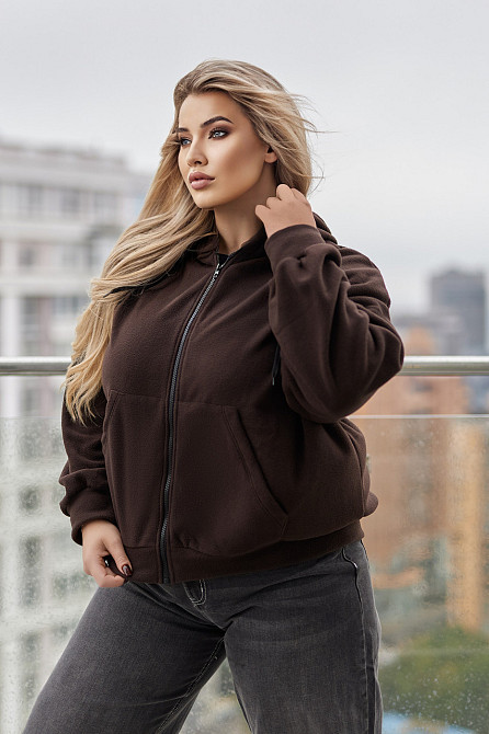 Тепла кофта худі оверсайз жіноча "Glen" | Норма та батал Шоколадний, 50-52 Київ - фото 1
