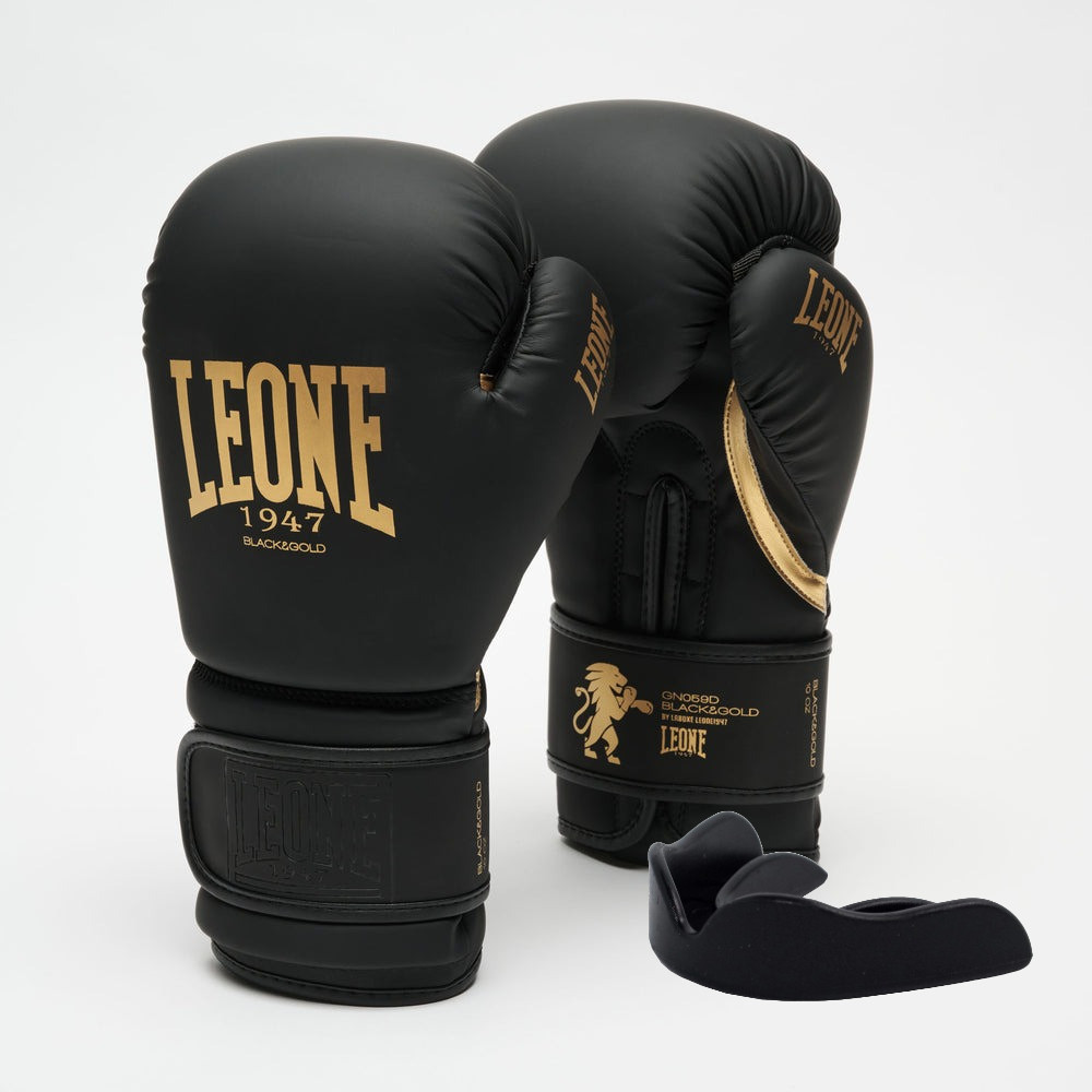 Боксерські рукавиці Leone GN059D Black/Gold 12 унцій (капу в комплекті) Кам'янське - фото 1