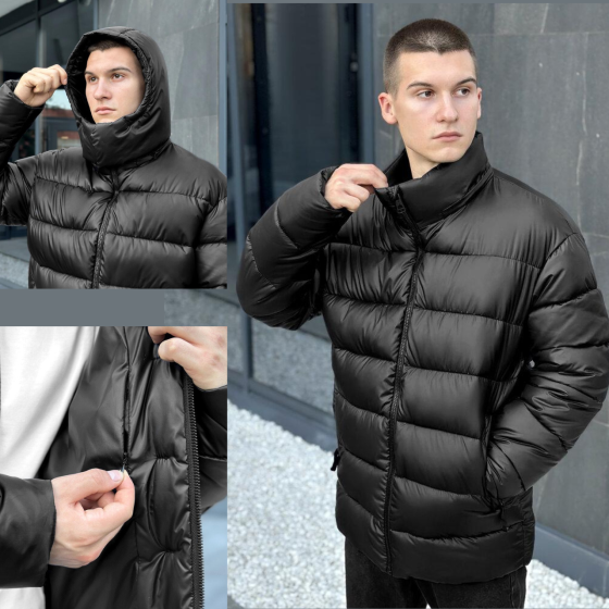 Чоловіча зимова куртка Пуховик Pobedov Snowfall Тепла з капюшоном зима чорна Одеса