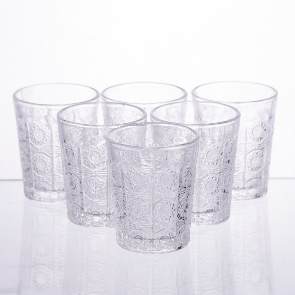 Yiwu Набір скляних стаканів 6 шт по 50 мл з візерунком, прозорі HP-19-132 Коломия - фото 4