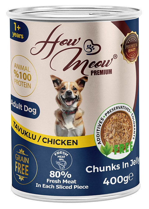 Полнорационный влажный корм для взрослых собак Хау Мяу How Meow Dog с курицей 400г Киев - изображение 1