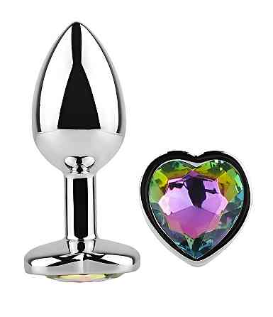 Анальна пробка з кристалом EGZO - Silver Heart Plug Rainbow size S Sex Aura Київ