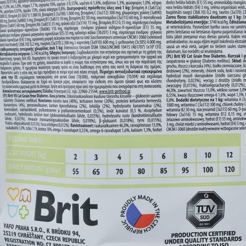 Корм сухий Brit Grain Free VetDiet Cat Diabetes для котів з цукровим діабетом беззерновий з куркою та горохом 400 г Київ - фото 6