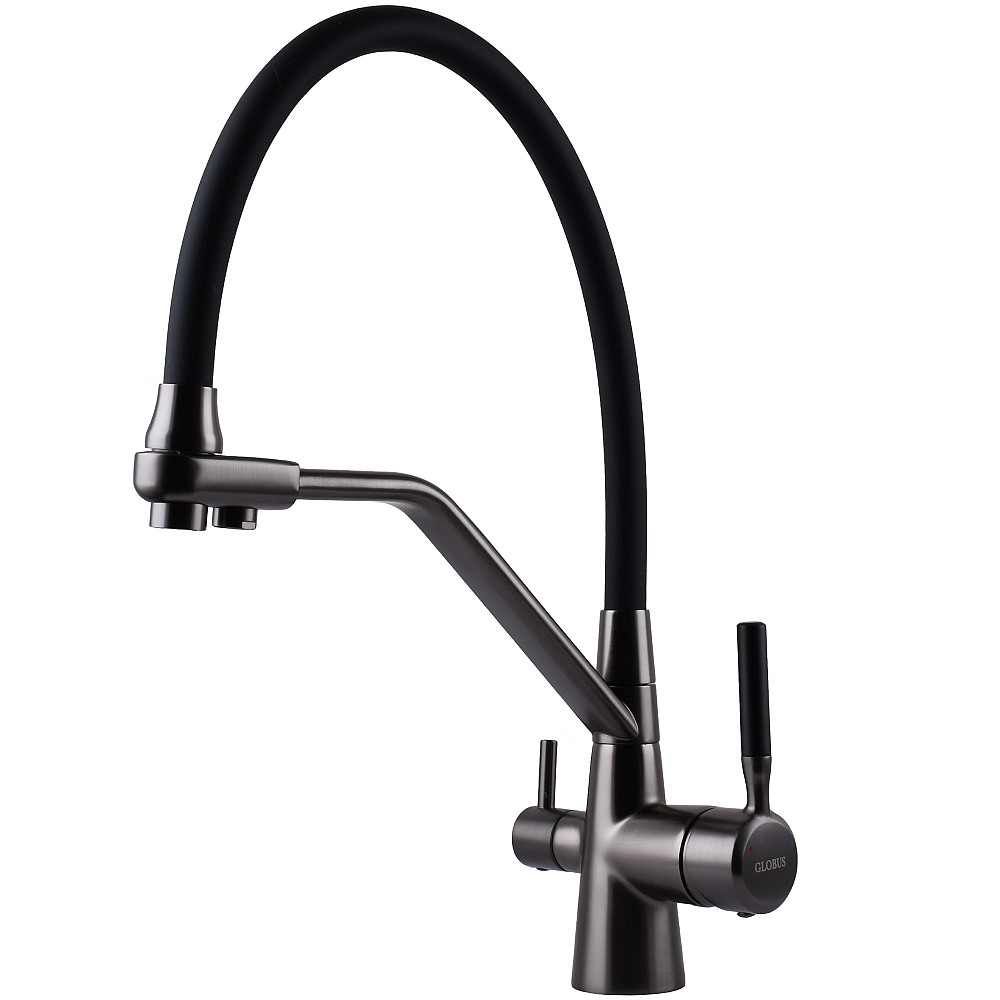 Змішувач для кухні під осмос Globus Lux GLLR-0800-11-01 гофрований  на гайці латунь, Графіт-Чорн Луцк - изображение 1