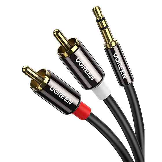 Аудио кабель 3.5 mm to 2RCA стерео разветвитель Ugreen AV116 10590 (Черный, 3м) Николаев