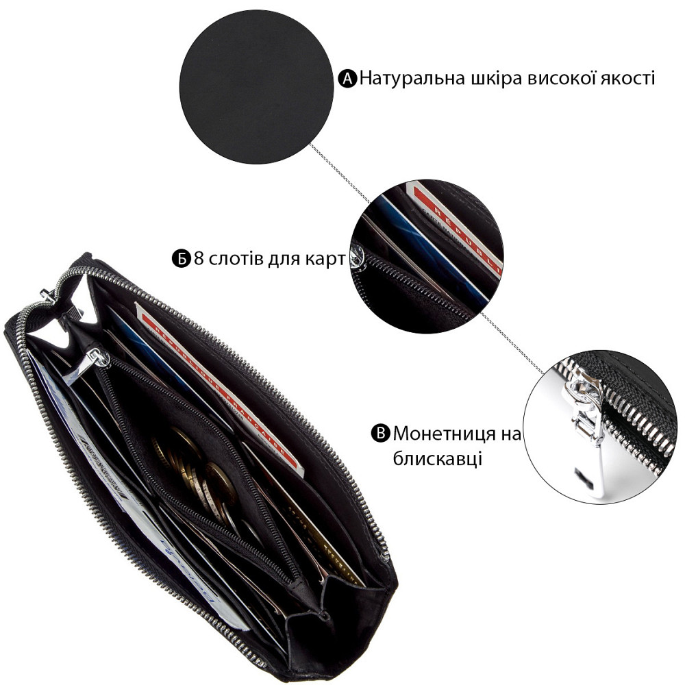 Клатч шкіряний матовий SHVIGEL 16191 Чорний Київ - фото 4