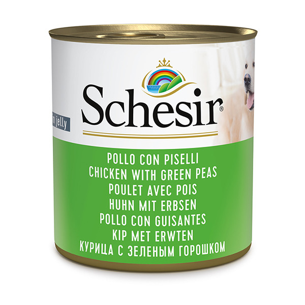 Schesir Chicken With Green Peas ШЕЗИР КУРИЦА С ЗЕЛЕНЫМ ГОРОШКОМ в желе натуральные консервы для собак, влажный корм, банка 285г Киев - изображение 1
