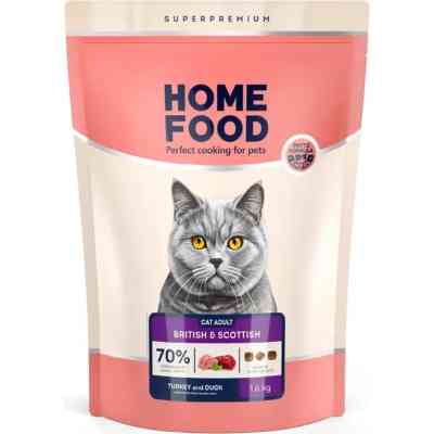 Сухой корм для кошек Home Food For British and Scottish breeds/for large breeds с индейкой и уткой 1.6 кг (4820235021177) Винница