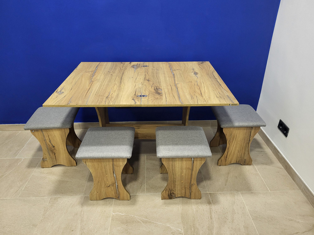 Стіл на кухню та 4 м'які табурети (комплект) Тканина - ЛДСП Дуб Флагшток Львів - фото 8