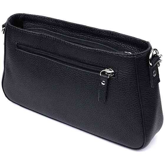 Жіноча сумка багет з ланцюжком і ремінцем який знімається з зернистої натуральної шкіри Shvigel 22837 Чорна Київ