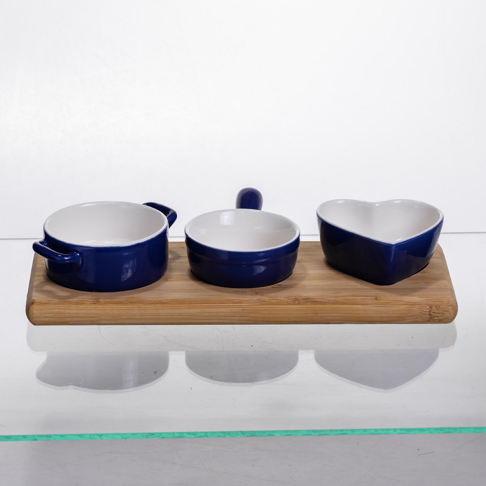 Фарфоровые менажницы для закусок на бамбуковой подставке Киев - изображение 4