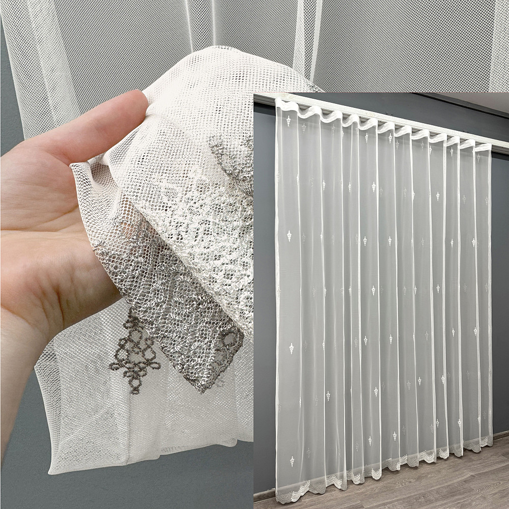 Тюль "Грек-сітка" з вишивкою колір молочний з сірим 1471т Київ - фото 1