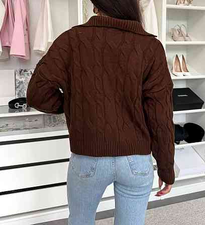 Женский теплый базовый свитер с воротником поло 50% коттон / 50% акрил Шоколад Одесса