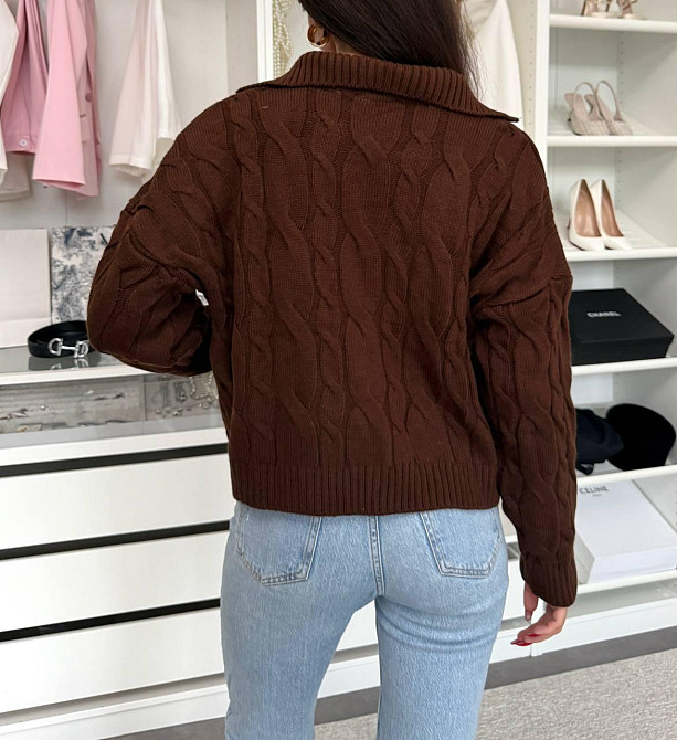 Женский теплый базовый свитер с воротником поло 50% коттон / 50% акрил Шоколад Одесса - изображение 3