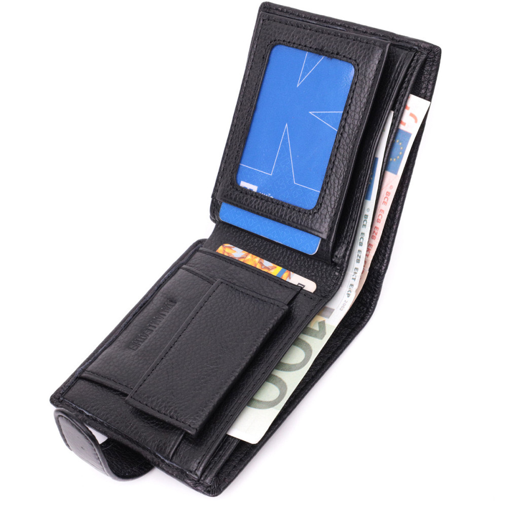 Невеликий місткий гаманець із натуральної шкіри Чорний (ST Leather) Київ - фото 1