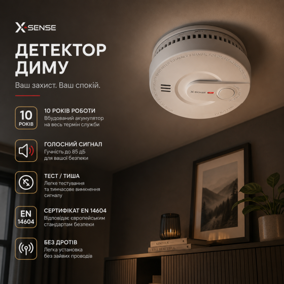 Бездротовий детектор диму X-Sense SD2K, пожежний сповіщувач з автономністю 10 років, сертифікат EN 14604 Київ