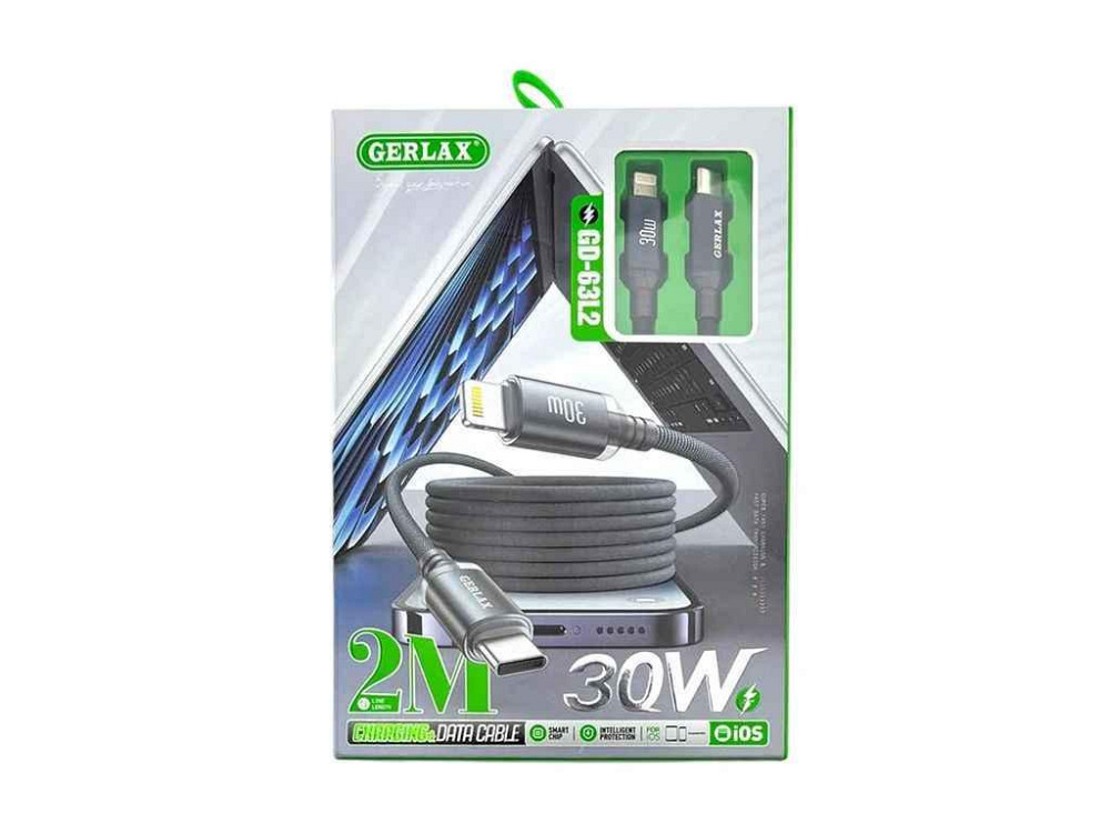 Кабель Type С-Lightning iPhone PD GD-63L2 30W тканинний сірий 2м ТМ GERLAX Київ - фото 1