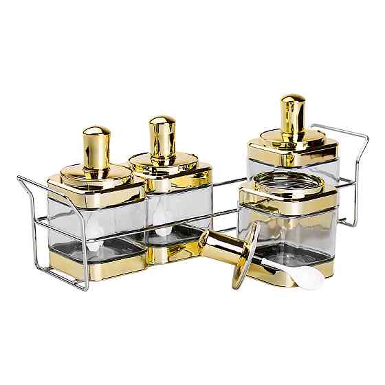 Набір банок для сипучих продуктів 4 штуки 350 мл скляні на металевій підставці HP-1336 Коломия