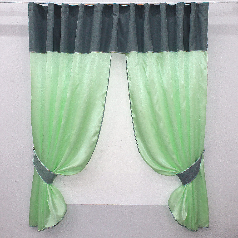 Кухонні штори VR-Textil № 073к з ламбрекеном і підхватами салатовий з сіро-блакитним 290х170 см (52-0273) Київ - фото 1