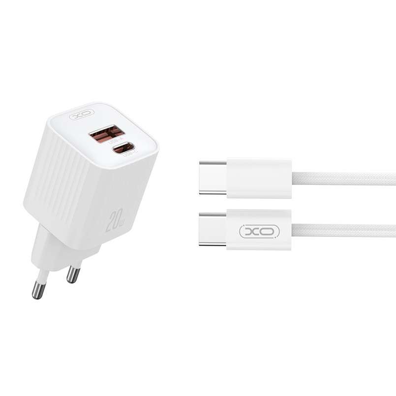 Мережевий зарядний пристрій XO L147 PD20W 1USB-A+1USB-C Type-C кабель білий Львів - фото 1