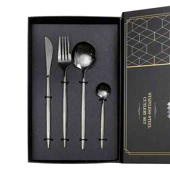 Yiwu Набір столових приборів 24 предмети набір ложок виделок і ножів на 6 персон Чорний HP-20-4 Київ