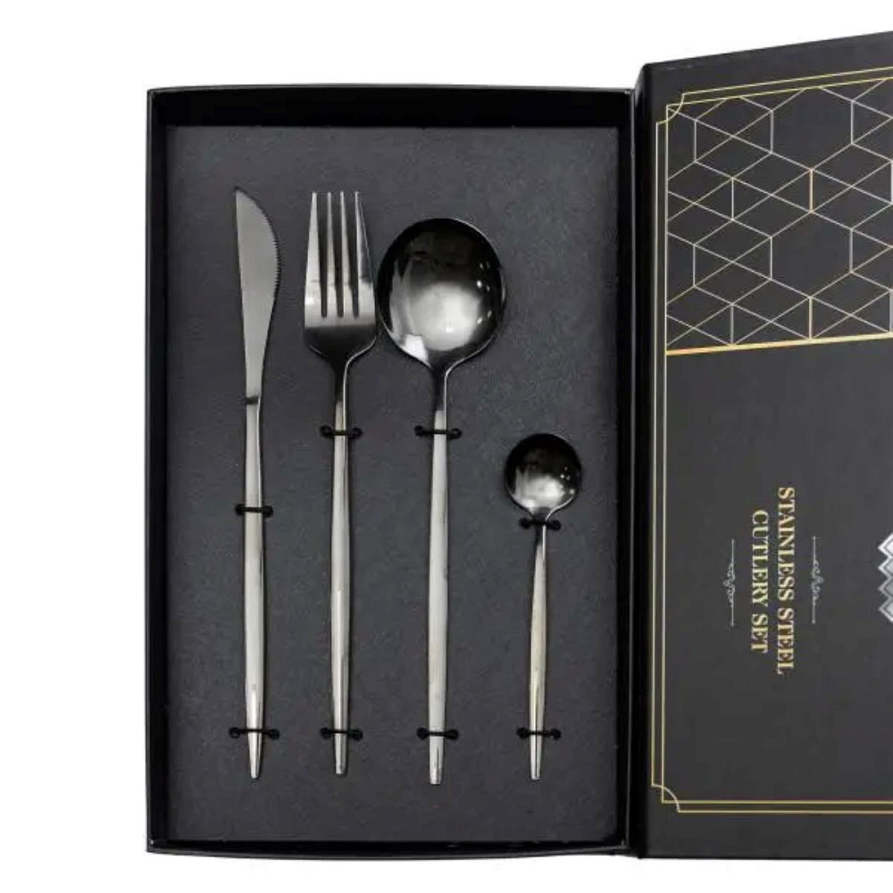 Yiwu Набір столових приборів 24 предмети набір ложок виделок і ножів на 6 персон Чорний HP-20-4 Киев - изображение 3