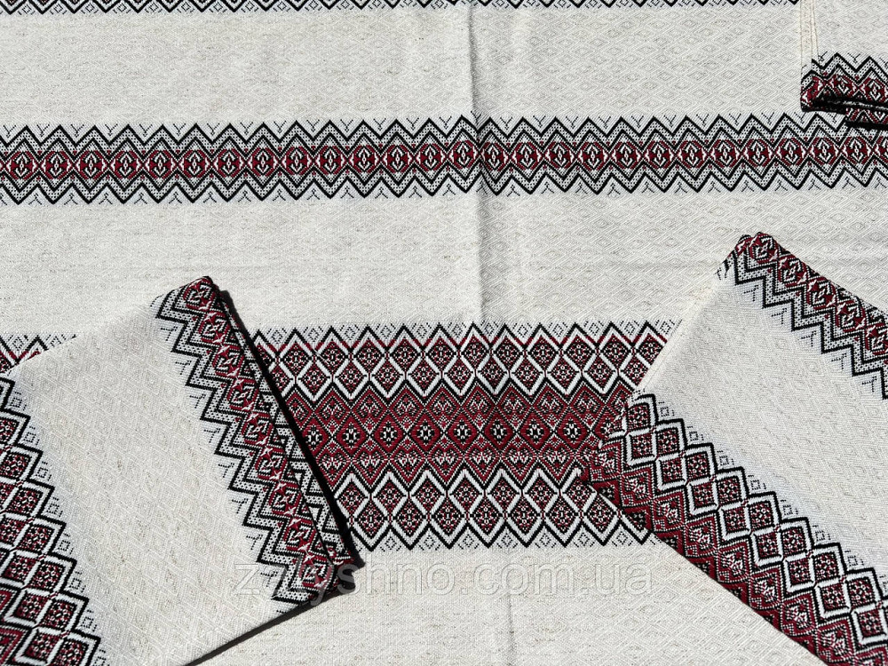 Вишита червона скатертина на льону Київ - фото 9