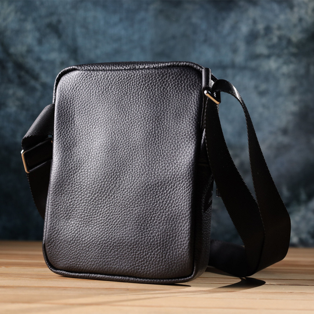 Зручна вертикальна сумка для чоловіків з натуральної шкіри Vintage 22862 Чорний Київ - фото 2