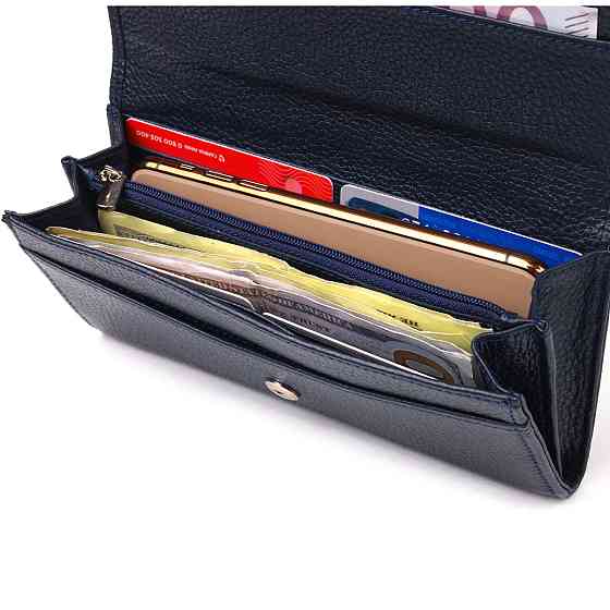 Женский кошелек из натуральной зернистой кожи Синий (CANPELLINI) Киев