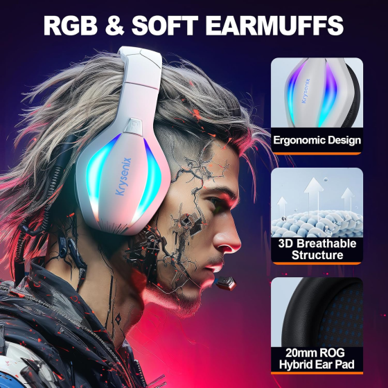 Ігрова гарнітура Krysenix PG1 RGB для PS5, PS4, ПК, Xbox, Nintendo Switch, 50 мм, мікрофон, 3,5 мм, блакитна Київ