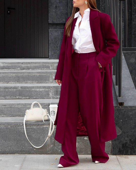 Стильное женское утепленное пальто длина макси кашемир Бордо Одесса - изображение 1