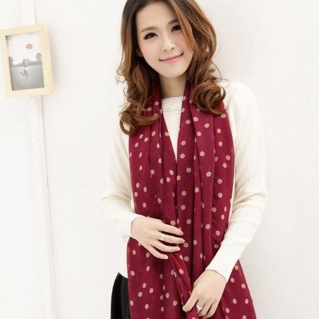 Бордовый женский шарф в горошек - 150*46см Киев - изображение 1