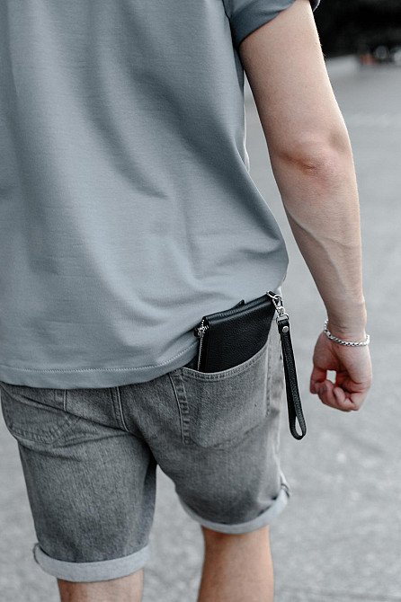 Чоловічий клатч-гаманець із натуральної зернистої шкіри SKILL Trampl (Чорний) Суми - фото 4