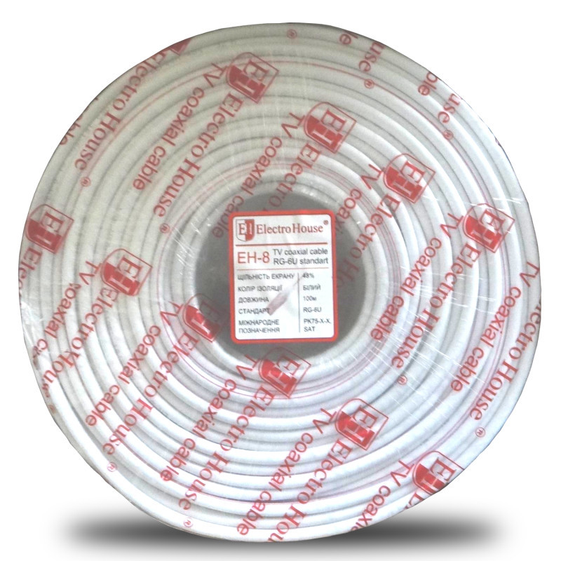 Кабель коаксиальный RG-6U 48% медь 1.02 ПВХ, белый, 100 м Днепр - изображение 1
