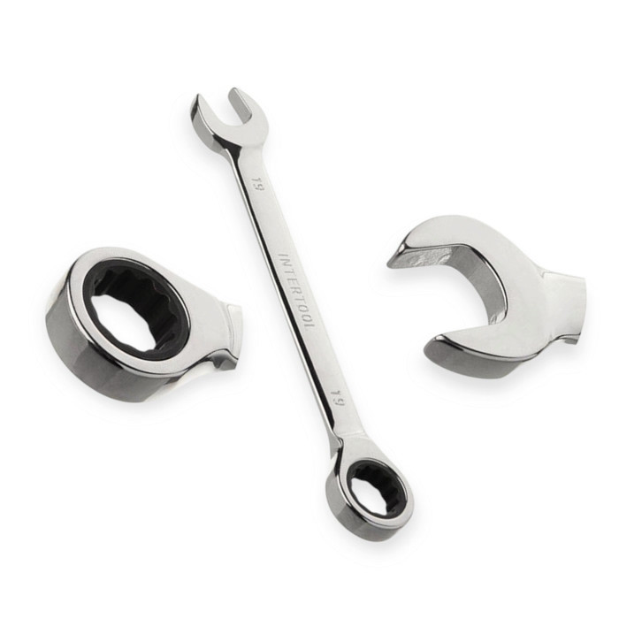 Набір ключів ріжково-накидних з тріскачкою 8-19 мм 12 шт (планшет) CrV Мукачево - фото 1