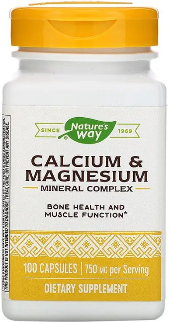 Кальцій та магній для кісток та зубів Nature's Way Calcium & Magnesium Mineral Complex 750 мг 100 капс Київ - фото 1