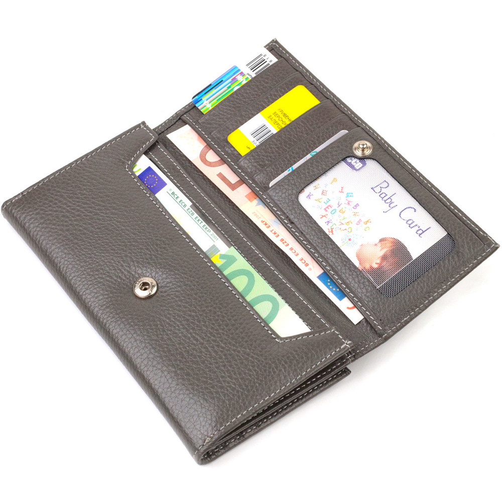 Містке жіноче портмоне з натуральної шкіри флотар CANPELLINI 21851 Сіре Київ - фото 6