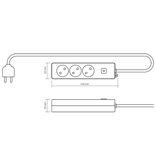 Сетевой удлинитель без заземления 3 розетки 5м с кнопкой белый Oncord Videx Житомир - изображение 2