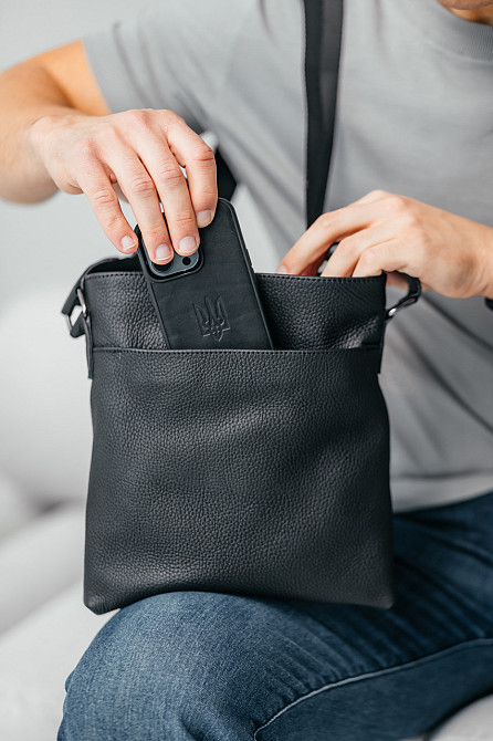 Чоловіча барсетка, чорна сумка через плече з натуральної шкіри, класичний месендджерMasterSem Київ - фото 9