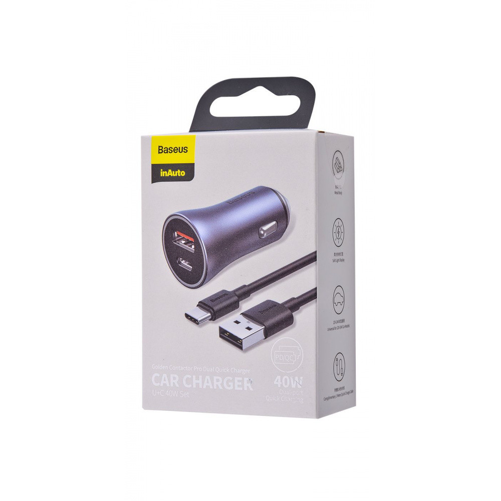 Автомобільний зарядний пристрій Baseus Golden Contactor Pro 40W USB+Type-C+Cable Type-C 5A (1м) темно-сірий Львів - фото 8