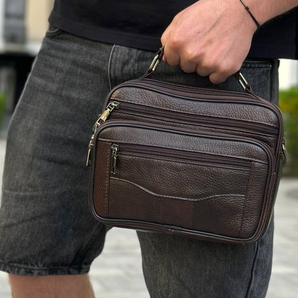 Чоловіча шкіряна сумка барсетка 24×16×6.5, месенджер через плече з коричневою ручкою BEXHILL 61881B Київ - фото 2