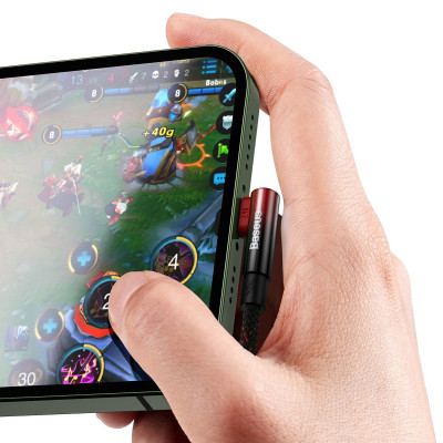 Дата кабель USB 2.0 AM to Lightning 2.0m 2.4A 90° corner black/red Baseus (CAVP000120) Винница - изображение 7