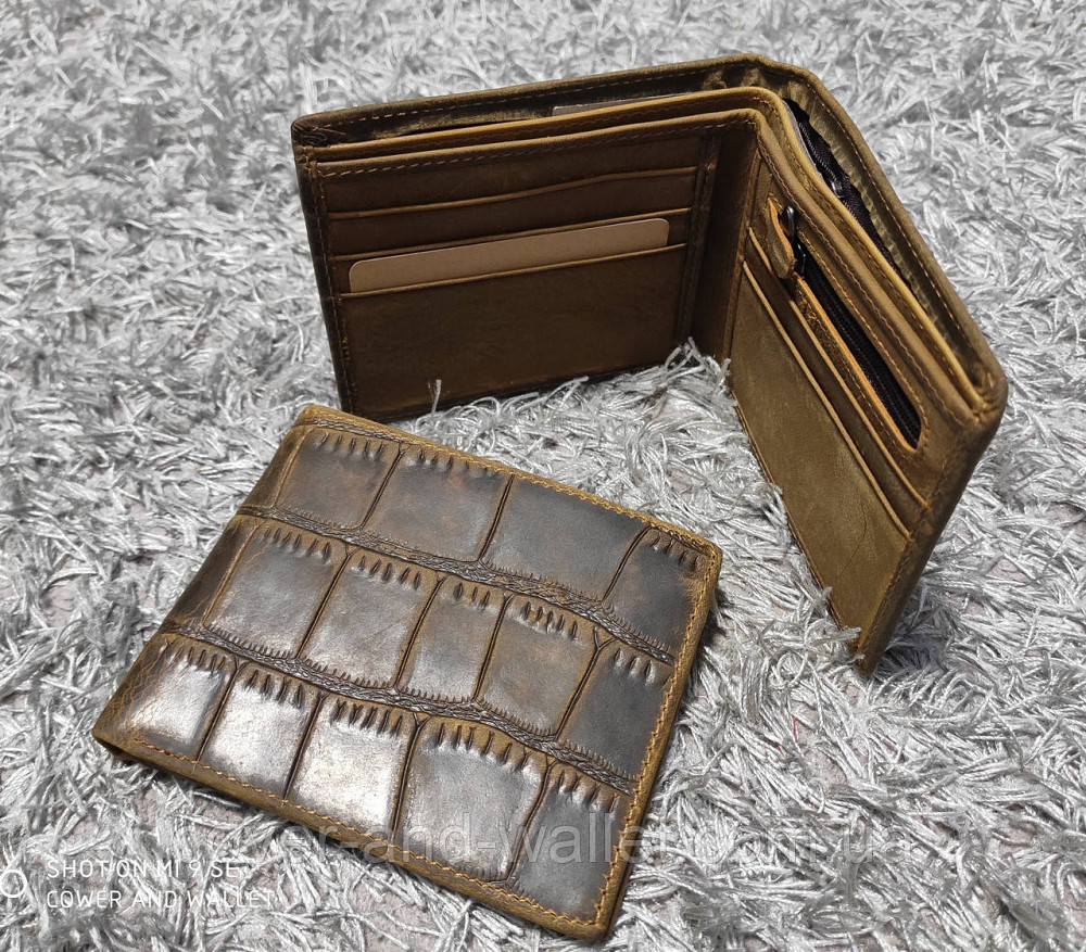 Горизонтальний чоловічий гаманець під шкіру крокодила беж застібки Vintage Київ - фото 4