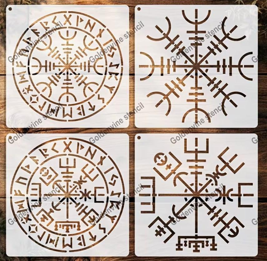 Набор трафаретов руны 4 шт Вегвизир скандинавские символы многоразовые трафареты для декора Киев - изображение 4