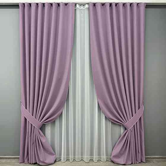 Комплект штор VR-Textil 100% блэкаут ASHEN NIGHT 200х270 2шт и Тюль 600х270 1844ш-1153т сиреневый с белым 71-083/7 Киев