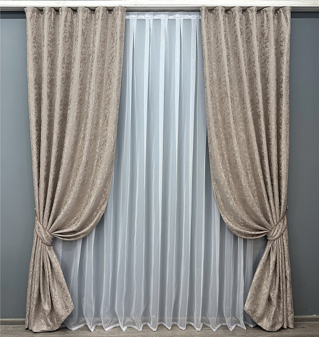 Комплект готовых штор VR-Textil Лен мрамор Pavliani VO № 1717ш серо-бежевый 185х270 см 2 шт (39-119) Киев - изображение 2