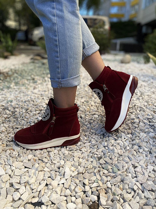 Черевики жіночі VEAGIA бордові еко-замша высота 12см подошва 3см ( -3) Коломыя - изображение 4