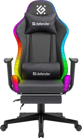 Геймерське крісло Defender Watcher поліуританове з RGB підсвічуванням та підніжкою (Чорне) Вінниця