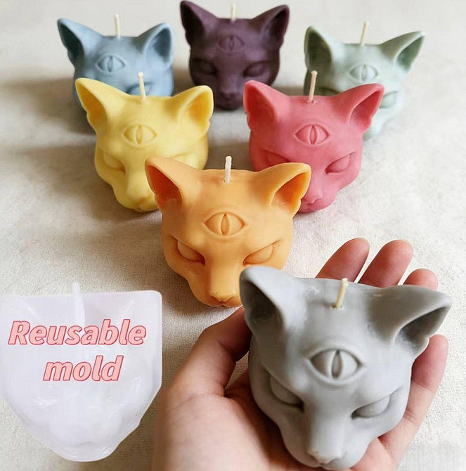 Силиконовая форма для свечей кот 3D многоразовая форма для гипса воска мыла Киев - изображение 2