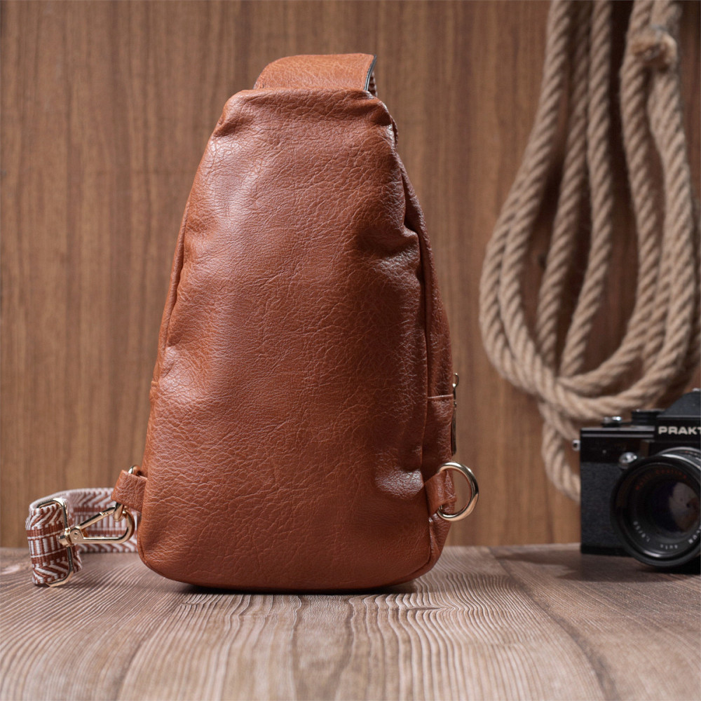 Женская сумка через плечо из экокожи с акцентом на текстильную лямку Vintage 22780 Рыжий Киев - изображение 10